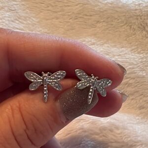 Elegant Silver Dragonfly Stud Earrings